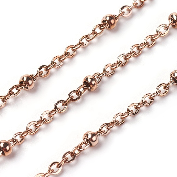 

PandaHall Ion Plating(IP) 304 Stainless Steel Cable Chains, Satellite Chains, with Round Beads, Soldered, with Spool, Flat Oval, Rose Gold...