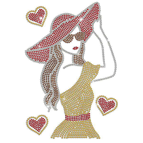 

PandaHall MAYJOYDIY Girl Rhinestone Iron on Hotfix Heat Transfer Fashion Girl Iron On Stickers Colorful Bling Patch Heart Woman Bling..., Red