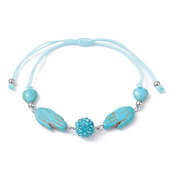 

PandaHall Palm Synthetic Turquoise Braided Bead Bracelets, Adjustable Polymer Clay Rhinestone Bead Nylon Thread Bracelets for Women, Inner...