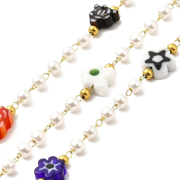 

PandaHall Handmade Flower and Glass Pearl Beaded Chains, Ion Plating(IP) 316 Surgical Stainless Steel Chains, Soldered, with Spool, Real 18K..., Multicolor