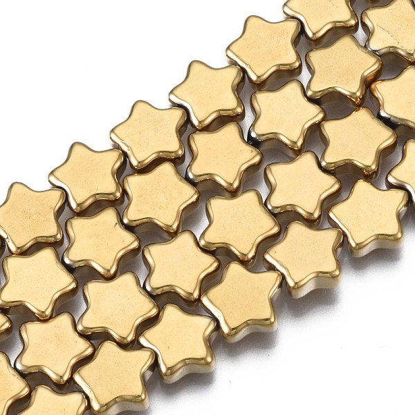 

PandaHall Electroplate Opaque Glass Beads Strand, Star, Golden Plated, 8.5x9x3mm, Hole: 0.8mm, about 79~80pcs/strand, 24.80 inch~ 25.20 inch...