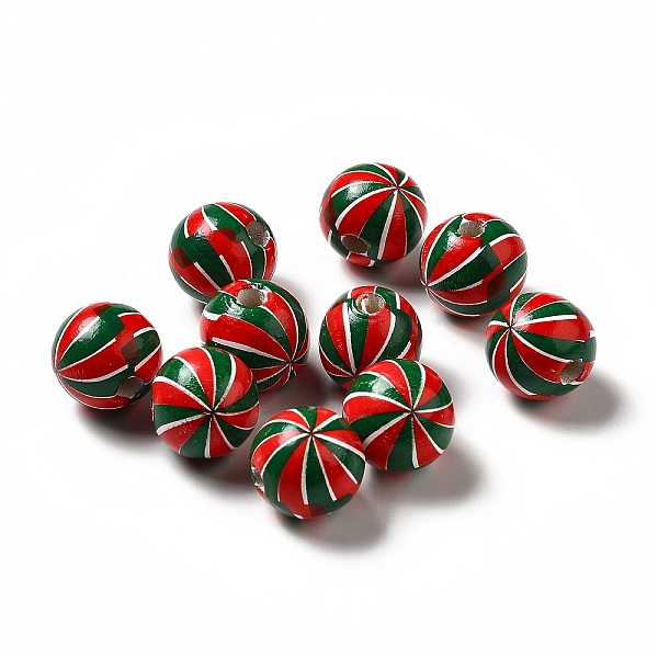 

PandaHall Christmas Theme Printed Natural Wooden Beads, Round with Vortex Pattern, Colorful, 16x14.5mm, Hole: 3.5mm Schima Wood Others