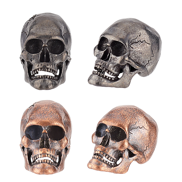 

PandaHall Olycraft 4Pcs 2 Colors Brass European Beads, Large Hole Beads, Skull, Mixed Color, 21x14x20mm, Hole: 6mm, 2pcs/color Brass Skull