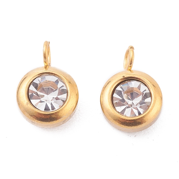

PandaHall 304 Stainless Steel Rhinestone Charms, Birthstone Charms, Flat Round, Golden, Crystal, 9x6x4mm, Hole: 1.8mm Stainless..., Clear