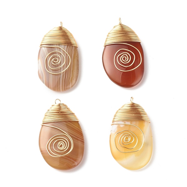 

PandaHall Natural Striped Agate Pendants, with Real 18K Gold Plated Copper Wire Wrapped, Dyed & Heated, Oval, Mixed Color, 43~45x24.5~26x8mm..., Multicolor