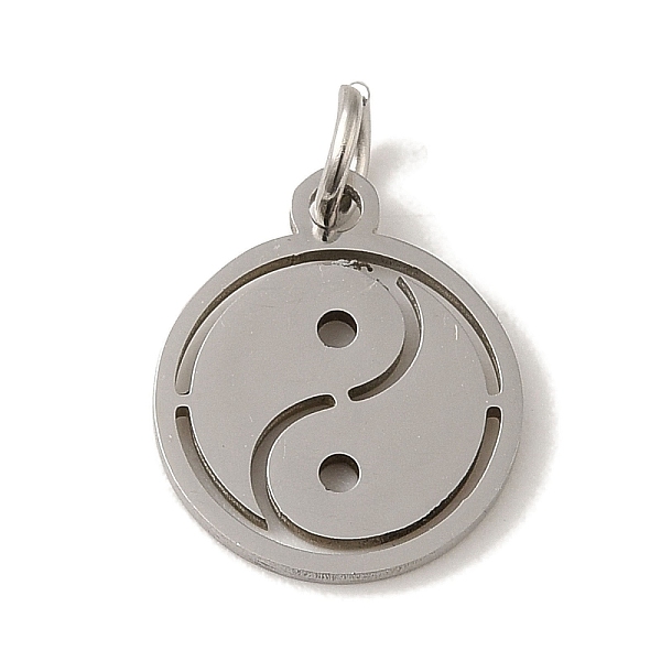 

PandaHall 201 Stainless Steel Charms, with Jump Rings, Laser Cut, Flat Round with Yin Yang Charm, Stainless Steel Color, 14x12x1mm, Hole...