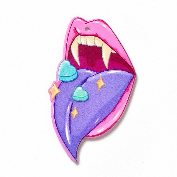 

PandaHall Halloween Printed Acrylic Pendants, Tongue Pattern, 57.5x34x2.5mm, Hole: 1.8mm Acrylic Body Purple