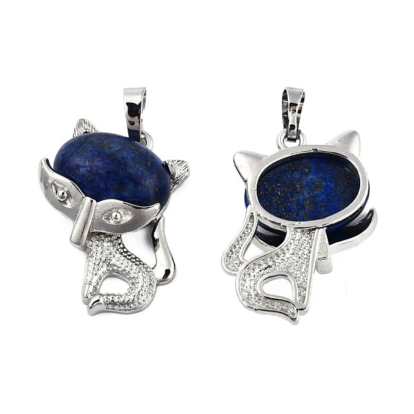 

PandaHall Natural Lapis Lazuli Pendants, with Platinum Plated Brass Findings, Cat Charm, 30.5x25x9mm, Hole: 5x7.5mm Lapis Lazuli Cat Shape