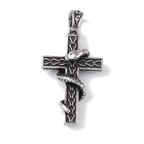 

PandaHall Viking 316 Surgical Stainless Steel Pendants, Cross with Snake Charm, Antique Silver, 46.5x27x11mm, Hole: 8x6mm 316 Surgical...