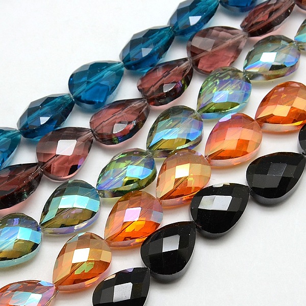 

PandaHall Electroplate Crystal Glass Teardrop Beads Strands, Faceted, Color Plated, Mixed Color, 18x13x9mm, Hole: 1mm, about 40pcs/strand..., Multicolor