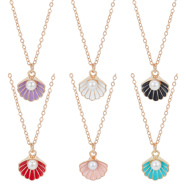 

PandaHall ANATTASOUL 6Pcs 6 Colors Enamel Shell with Plastic Pearl Pendant Necklaces Set for Women, Light Gold Alloy Necklaces, Mixed Color..., Multicolor