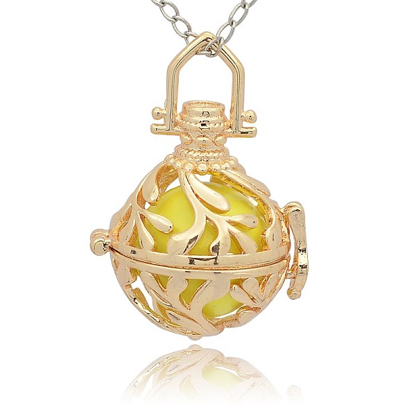 

PandaHall Golden Tone Brass Hollow Round Cage Pendants, with No Hole Spray Painted Brass Round Ball Beads, Champagne Yellow, 36x25x21mm...