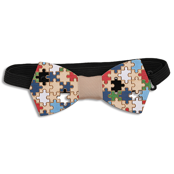 

PandaHall Puzzle Pattern Adjustable Wood Bow Ties, with Polyester Band, Colorful, 300~450x10mm Wood