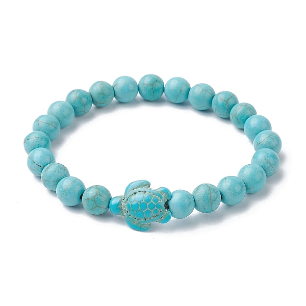 

PandaHall Synthetic Turquoise Turtle Beaded Stretch Bracelet, Inner Diameter: 2-1/8 inch(5.5cm) Synthetic Turquoise Turtle