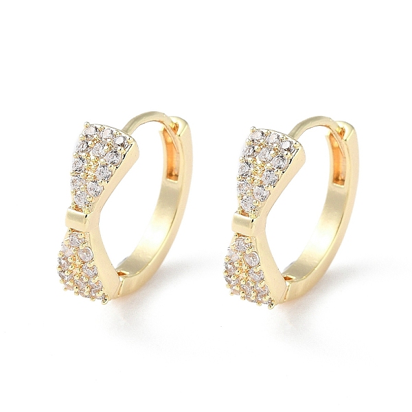 

PandaHall Brass Micro Pave Cubic Zirconia Hoop Earrings, Bowknot, Real 18K Gold Plated, 12.5x4mm Cubic Zirconia Bowknot Clear