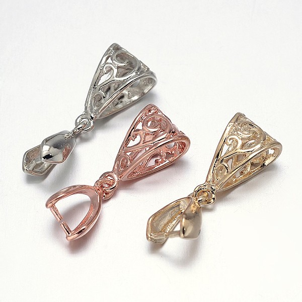 

PandaHall Filigree Rack Plating Brass Pendant Pinch Bails, Mixed Color, 13x8x5mm, Hole: 5x9mm and 7x4mm, Pin: 1mm Brass