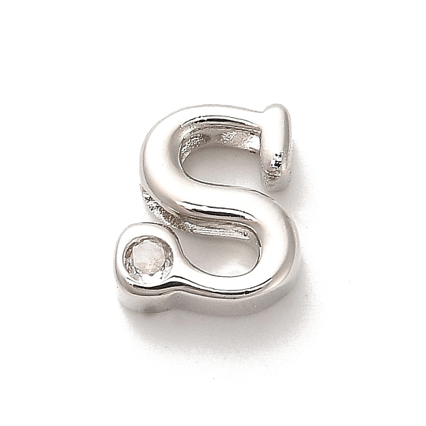 

PandaHall Rack Plating Brass Cubic Zirconia Beads, Long-Lasting Plated, Lead Free & Cadmium Free, Alphabet, Letter S, 12.5x11x5mm, Hole..., Clear