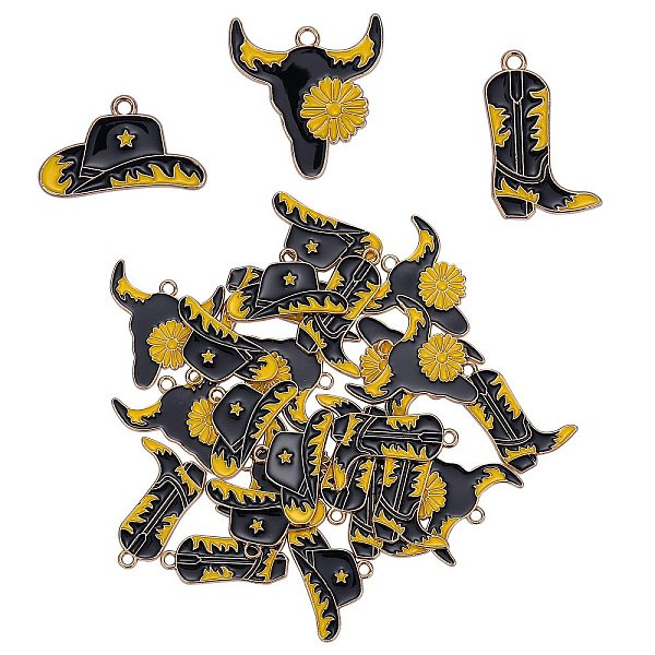 

PandaHall 30Pcs 3 Style Light Gold Plated Alloy Enamel Pendants, Cattle/Cowboy Boot/Cowboy Hat, Mixed Color, 15~25.5x16.5~25.5x1.5mm, Hole..., Multicolor