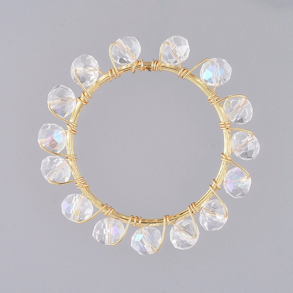 

PandaHall Glass Pendants, with Real 18K Gold Plated Copper Wire and Brass Linking Rings, Ring, White, 40x6mm, Inner Diameter: 30mm...