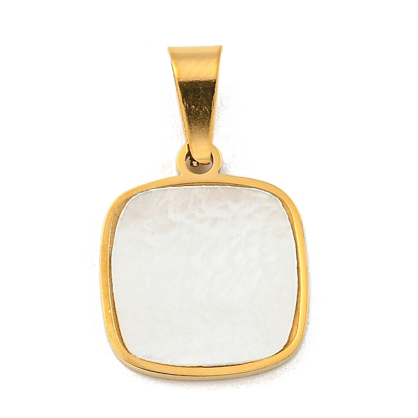 

PandaHall 304 Stainless Steel Pave Natural White Shell Square Charms, Golden, 14x12x1mm, Hole: 5.5x3mm White Shell Square