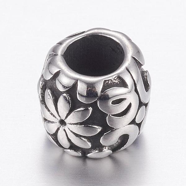 

PandaHall 304 Stainless Steel European Beads, Large Hole Beads, Barrel with Flower, Antique Silver, 10x9mm, Hole: 5mm 304 Stainless Steel...