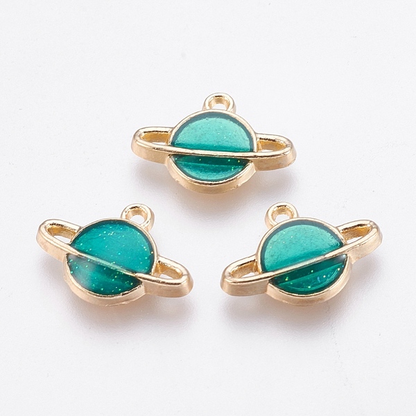 

PandaHall Alloy Enamel Pendants, Planet, Golden, Green, 12x16.5x2.5mm, Hole: 1mm Alloy+Enamel Star Green