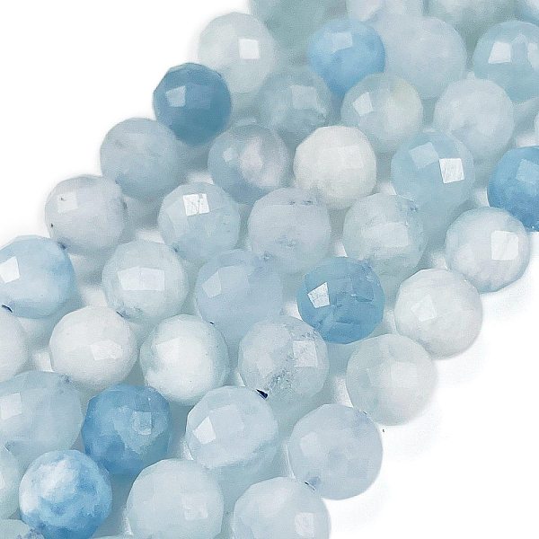 

PandaHall Natural Aquamarine Beads Strands, Faceted, Round, 6~6.5mm, Hole: 0.6mm, about 60pcs/strand, 15.35 inch(39cm) Aquamarine Round