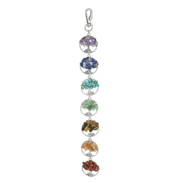 

PandaHall Flat Round with Tree of Life Tibetan Style Alloy Pendant Decorations, with Chakra Synthetic & Natural Mixed Gemstone Beads Chip...