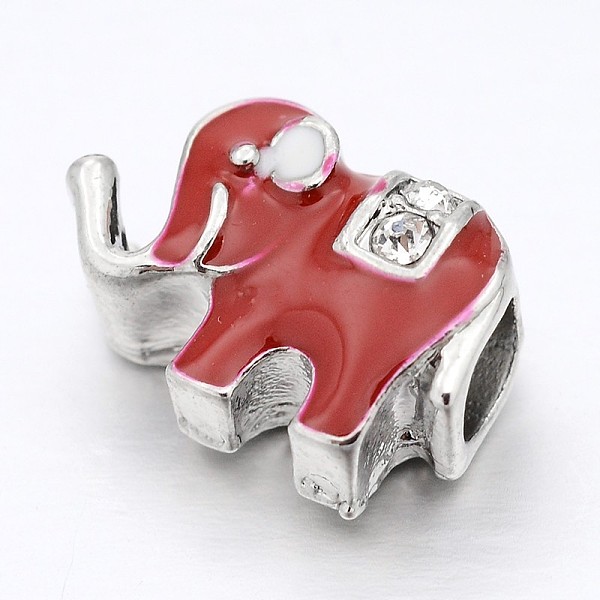 

PandaHall Large Hole Elephant Alloy Enamel European Beads, with Rhinestones, Platinum, Dark Red, 10x14x7mm, Hole: 5mm Alloy...