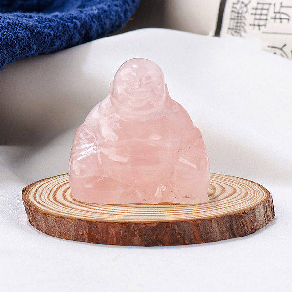 Natural Rose Quartz Carved Healing Buddha Figurines
