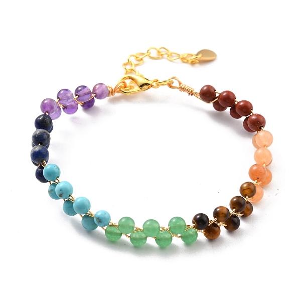 

PandaHall Natural Mixed Stone Beaded Bracelet, Golden Brass Wire Wrap Bracelet for Women, Lead Free & Cadmium Free, 7-1/2 inch(19cm) Mixed...