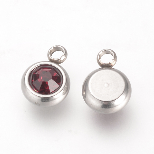 

PandaHall 201 Stainless Steel Rhinestone Charms, Flat Round, Garnet, 8.5x6x3mm, Hole: 1.5mm Stainless Steel+Rhinestone Flat Round Red