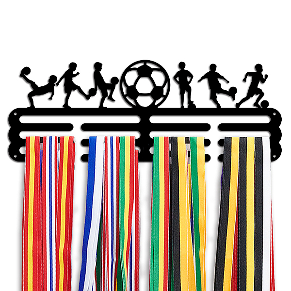 

PandaHall Iron Medal Hanger Holder Display Wall Rack, with Screws, Football, 400x150mm Iron Football Black