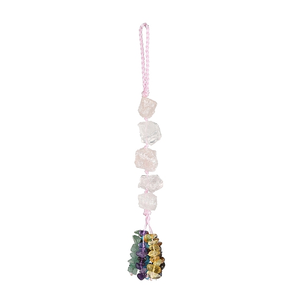 

PandaHall Nuggets Natural Rose Quartz Pendant Decorations, Braided Nylon Thread and Gemstone Chip Tassel Hanging Ornaments, 185~190mm Rose...