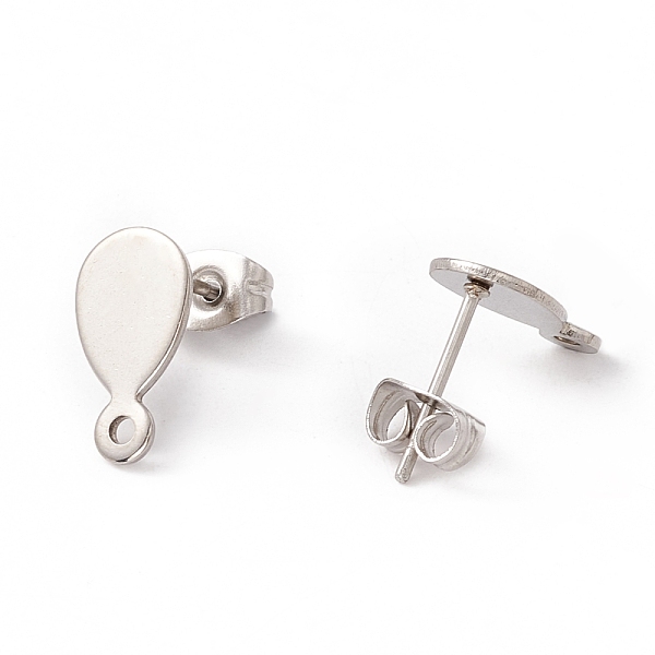 

PandaHall 201 Stainless Steel Stud Earring Findings, with 304 Stainless Steel Pins, Horizontal Loops and Ear Nuts, Teardrop, Stainless Steel...