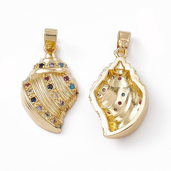 

PandaHall Brass Micro Pave Cubic Zirconia Pendants, with Glass Rhinestone, Conch Charm, Real 18K Gold Plated, 21.5x13x5mm, Hole: 5x2.5mm...