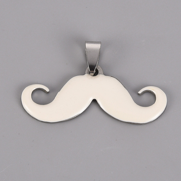 

PandaHall 201 Stainless Steel Enamel Pendants, Museache, Creamy White, 16.5~17.5x39.5~40.5x2mm, Hole: 8x4mm Stainless Steel+Enamel Mustache