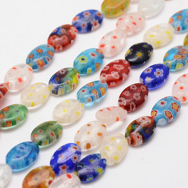 

PandaHall Handmade Millefiori Glass Bead Strands, Flat Oval, Colorful, 12x8x3.5~4mm, Hole: 1mm, about 33~34pcs/strand, 15.3 inch Millefiori...