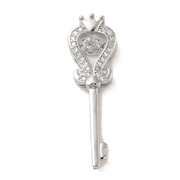 

PandaHall Brass Cubic Zirconia Pendents, Long-Lasting Plated, Key with Crown, Platinum, 33x10x4.5mm, Hole: 2x2mm Brass+Cubic Zirconia Key
