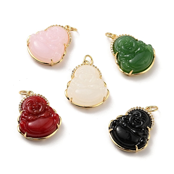 

PandaHall Natural Dyed Jade Pendants, with Rack Plating Real 18K Gold Plated Brass Findings and Jump Ring, Laughing Buddha, Cadmium Free &..., Multicolor