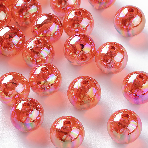 

PandaHall Transparent Acrylic Beads, AB Color Plated, Round, Orange Red, 16x15mm, Hole: 2.8mm, about 220pcs/500g Acrylic Round