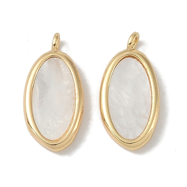 

PandaHall Natural White Shell Pendants, Brass Oval Charms, Real 18K Gold Plated, 15.5x7.5x2.5mm, Hole: 1.4mm White Shell Oval
