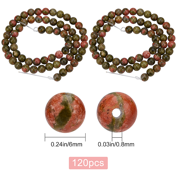 

PandaHall Beebeecraft 120~124Pcs 6mm Natural Unakite Tourmaline Beads Round Loose Spacer Beads Energy Stone for Bracelet Necklace Jewelry...