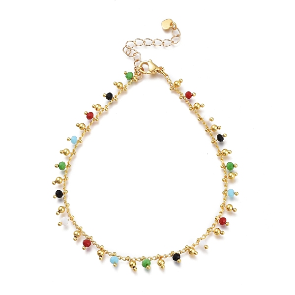 

PandaHall Brass Curb Chains Anklets, with Handmade Glass Beaded Chains, 304 Stainless Steel Heart Charms, Lobster Claw Clasps, Golden, 9-1/2...