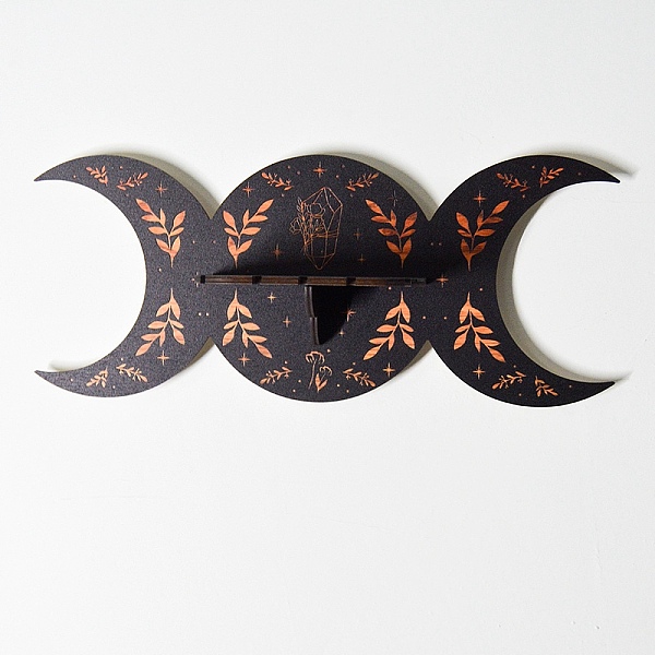 

PandaHall Black Crescent Moon Wooden Crystal Shelf Jewelry Candlestick Display Stand, Wall Mounted Decorations, with Snap Fastener, for Home...