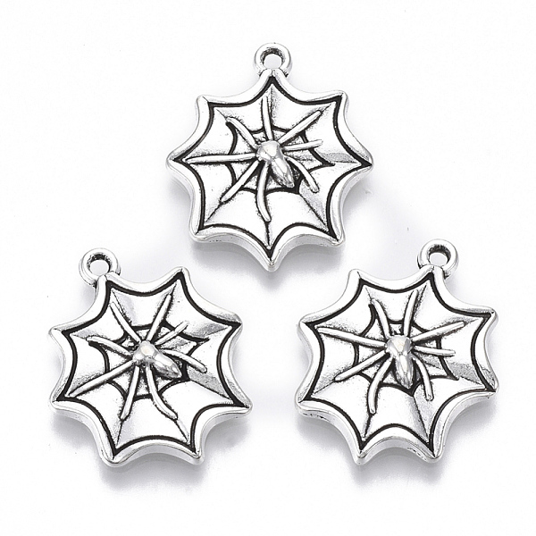 

PandaHall Tibetan Style Alloy Pendants, Lead Free & Cadmium Free, Spider & Web, Antique Silver, 22x18x3mm, Hole: 1.4mm, about 200pcs/500g...