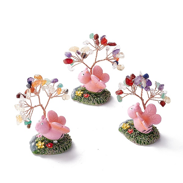 

PandaHall Natural Gemstone Chips & Resin Pedestal Display Decorations, with Brass Finding, Tree, 71~74x49~53x32~34mm Mixed Stone Tree