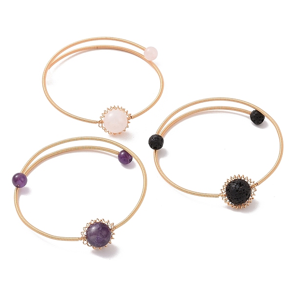 

PandaHall Natural Mixed Gemstone Round Beaded Cuff Bangle, Golden Adjustable Copper Wire Torque Bangle, Inner Diameter: 2 inch(5.2cm) Mixed..., Multicolor
