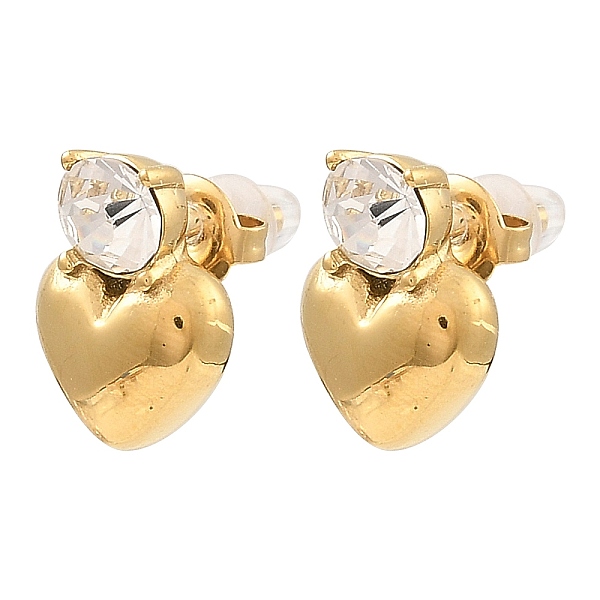 

PandaHall Glass Heart Stud Earrings, Real 18K Gold Plated 304 Stainless Steel Earrings, Clear, 16x16mm Glass Heart Clear