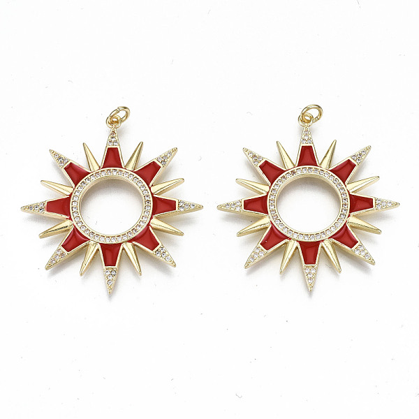 

PandaHall Real 16K Gold Plated Brass Micro Pave Clear Cubic Zirconia Pendants, with Jump Rings and Enamel, Nickel Free, Sun, Red...